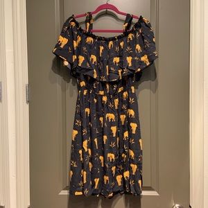 Mango Elephant print off shoulder dress